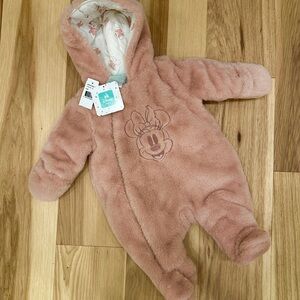 Disney Baby Pink Plush Minnie Mouse Hooded One-Piece Bunting Suit